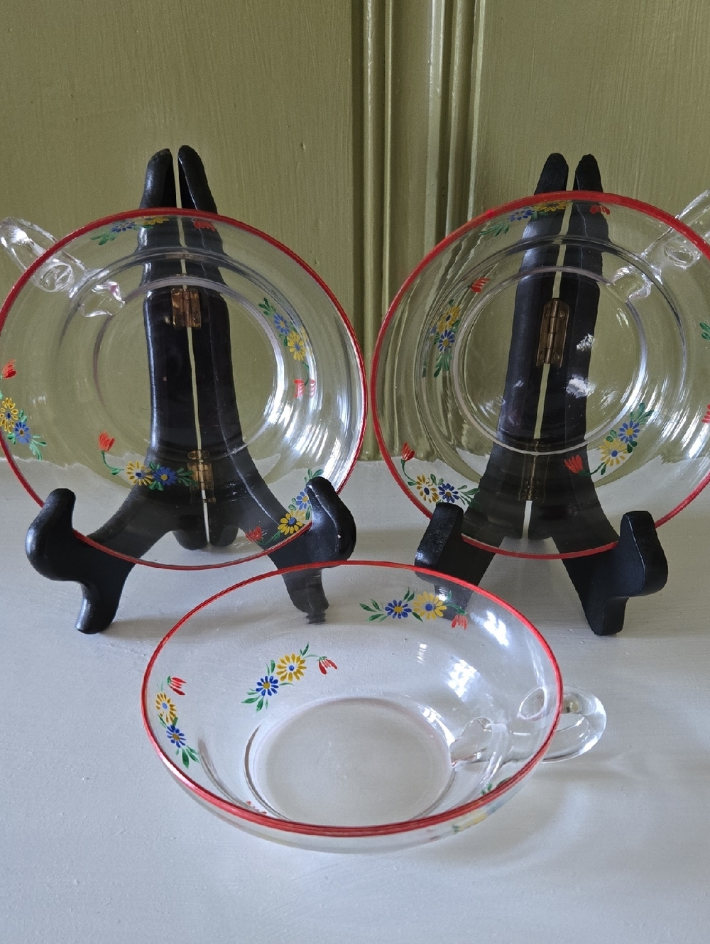 Vintage Hand-painted Floral Dessert Bowls Set Of 3